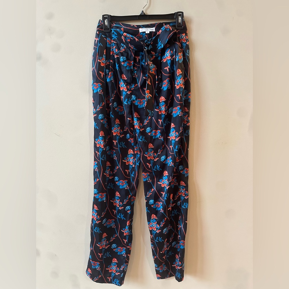 Thakoon Black Pants with Red and Blue Floral Accents